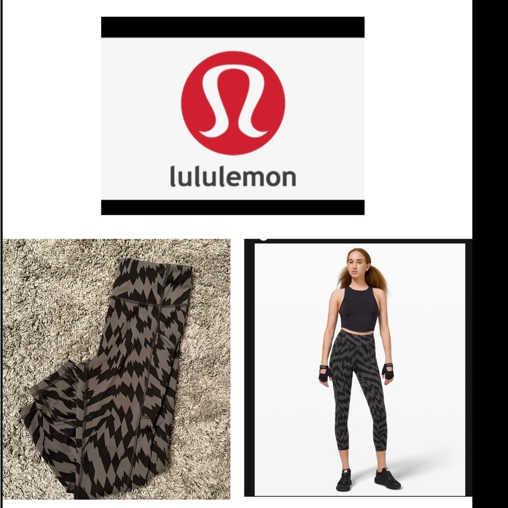 Lululemon Invigorate high rise crop voltage graphic gray black size 6